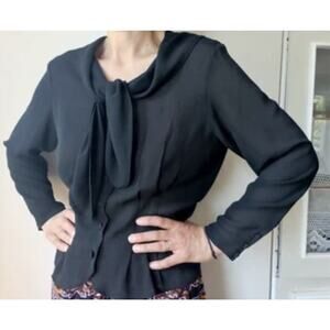 BIS Vintage 80-90ss black semi sheer fitted silhouette blouse Size M A001639